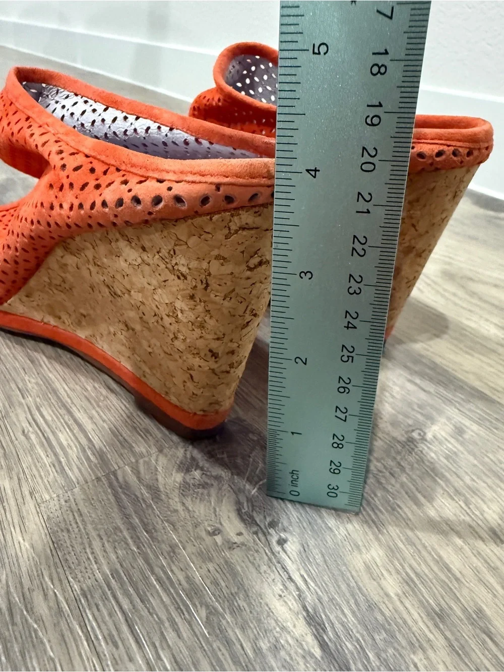Johnston & Murphy Orange Perforated Suede Wedge Mules